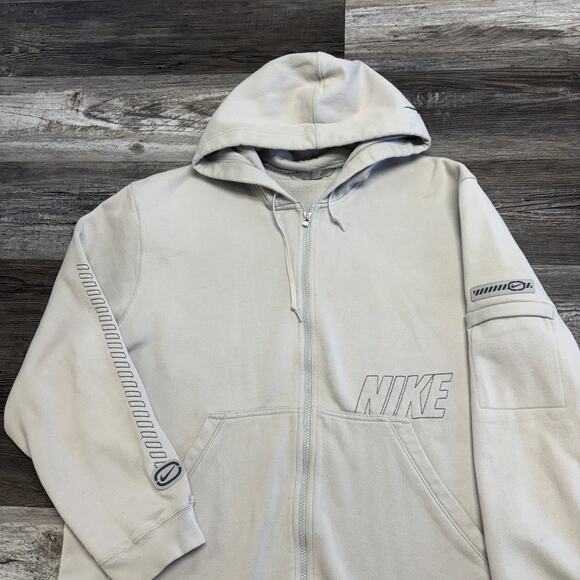 Vintage Y2K Nike White Mens XXL Full Zip Spell Out Swoosh Ribbed Pocket Hoodie - Picture 1 of 11